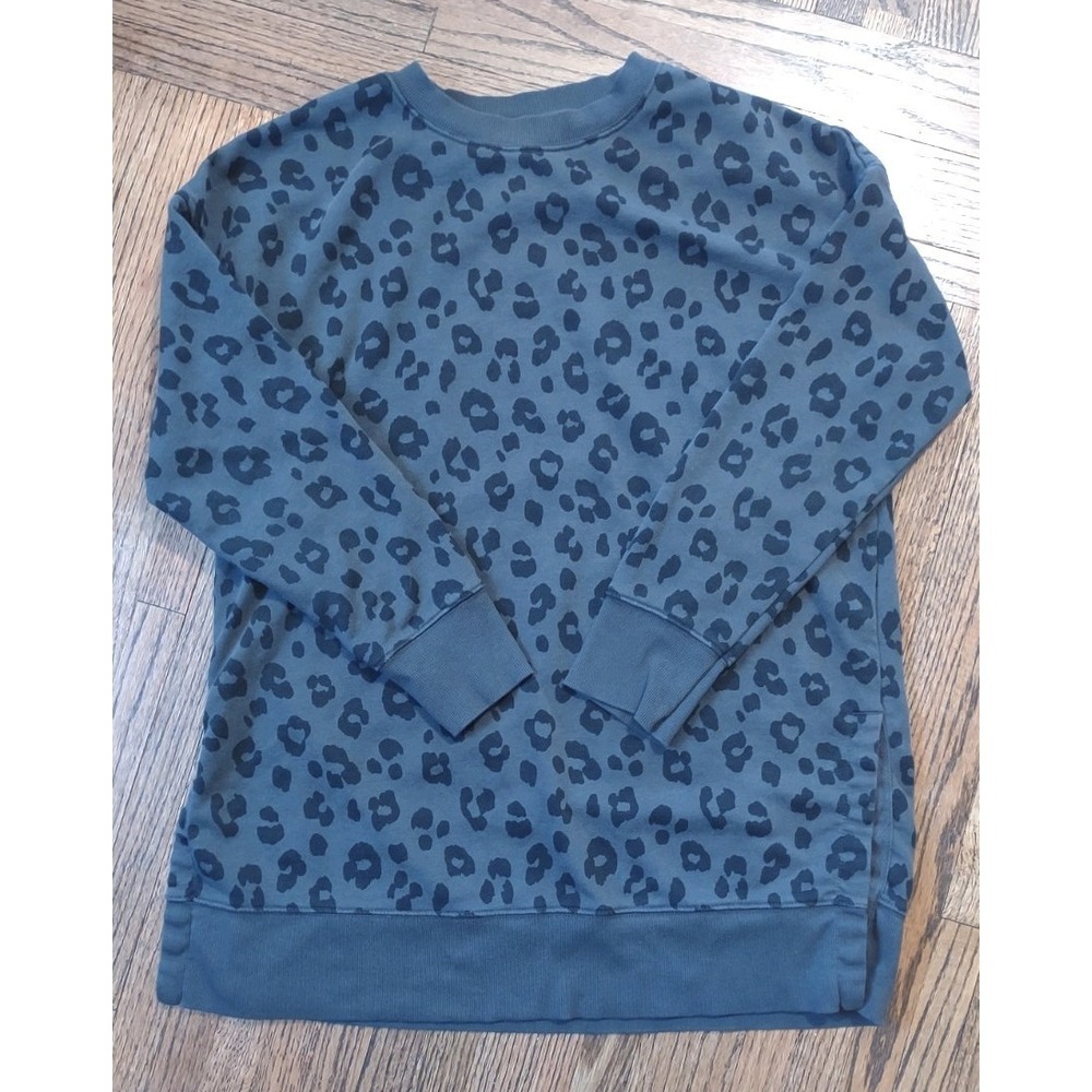 Old Navy Gray Leopard Print Tunic Sweatshirt Medium French Terry Side Slit